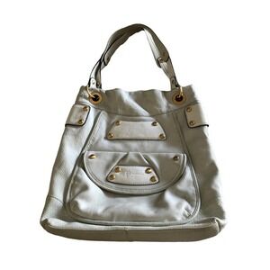B Makowsky White leather handbag Hobo Shoulder Bag Large Gold Tone Hardware